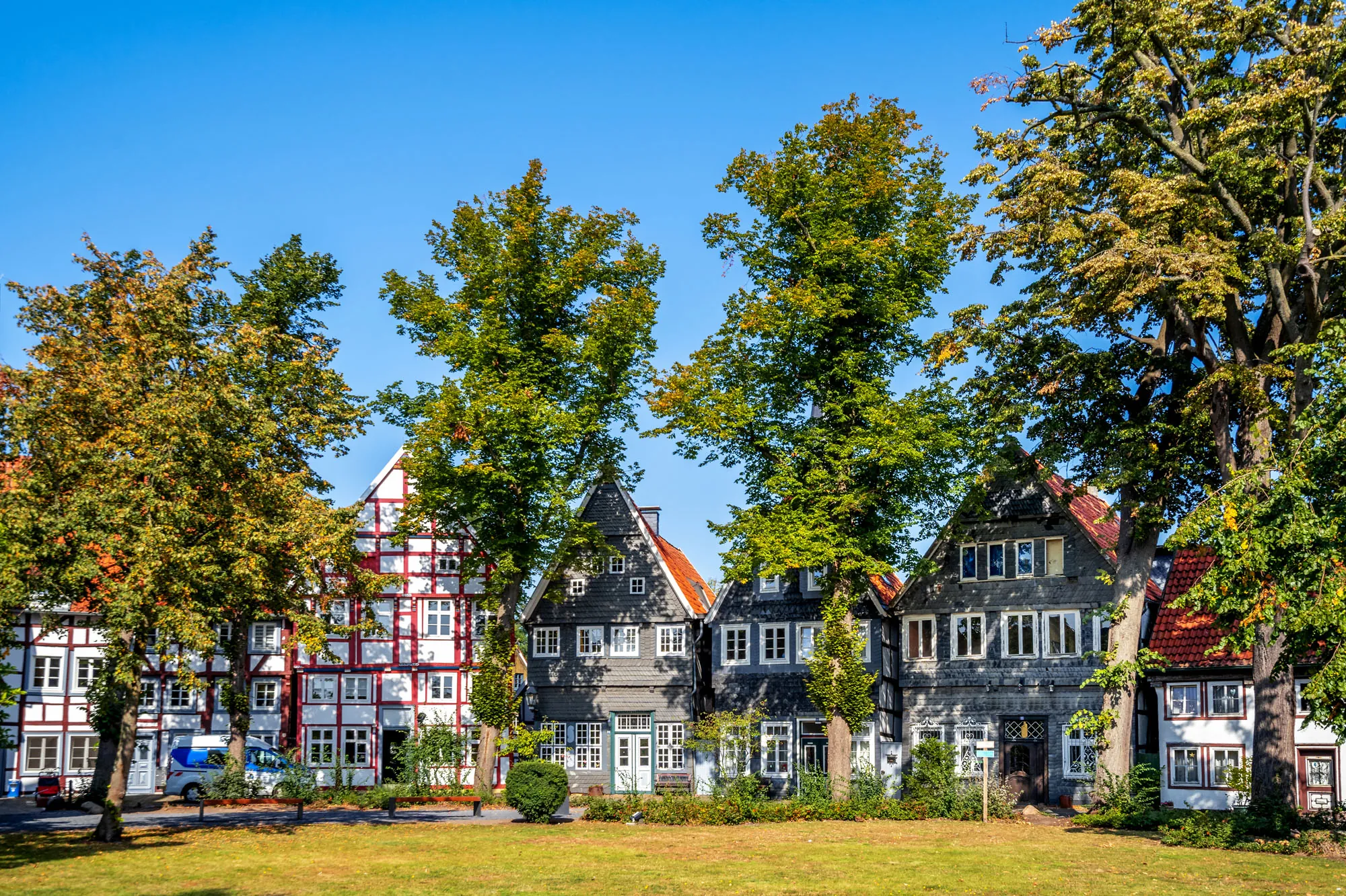 Fachwerkhäuser am Platz in der Gütersloher Altstadt